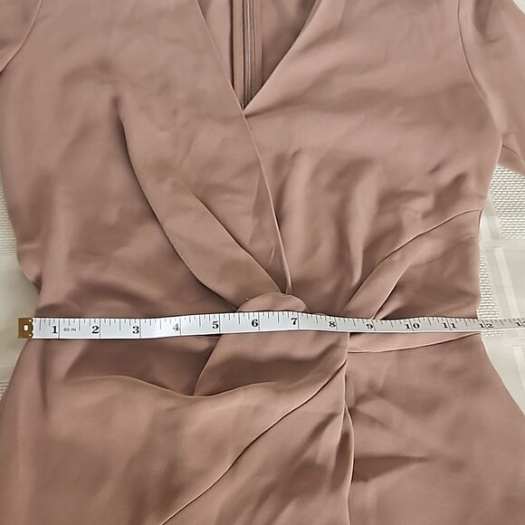 Babaton Long Sleeves Wrap Twisted Midi Dress XXS Brown - Picture 16 of 16